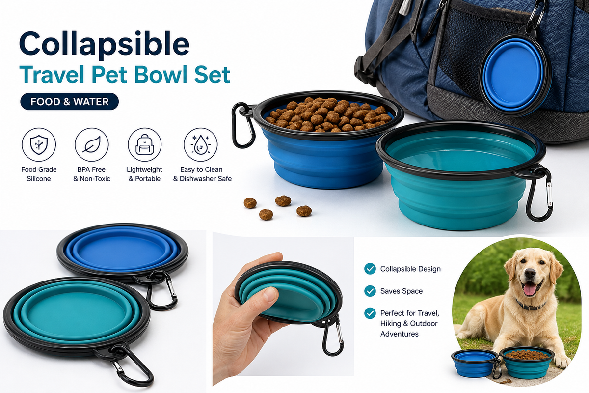 Collapsible Travel Pet Bowl Set (Food & Water)