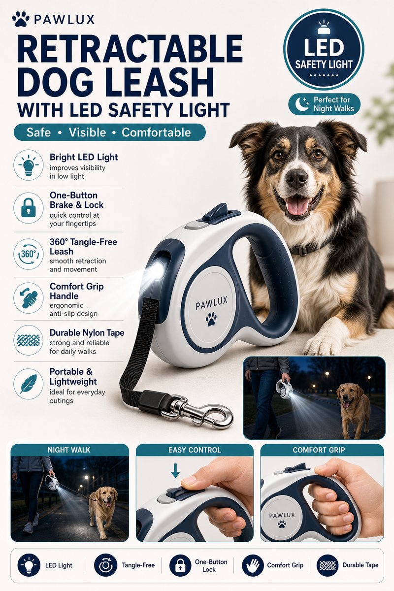 Retractable Dog Leash with LED Safety Light