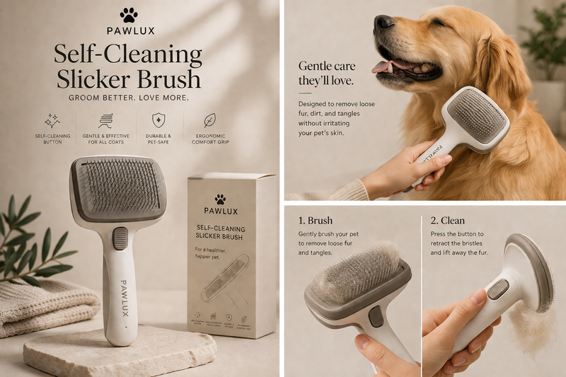 PAWLUX Self-Cleaning Slicker Brush