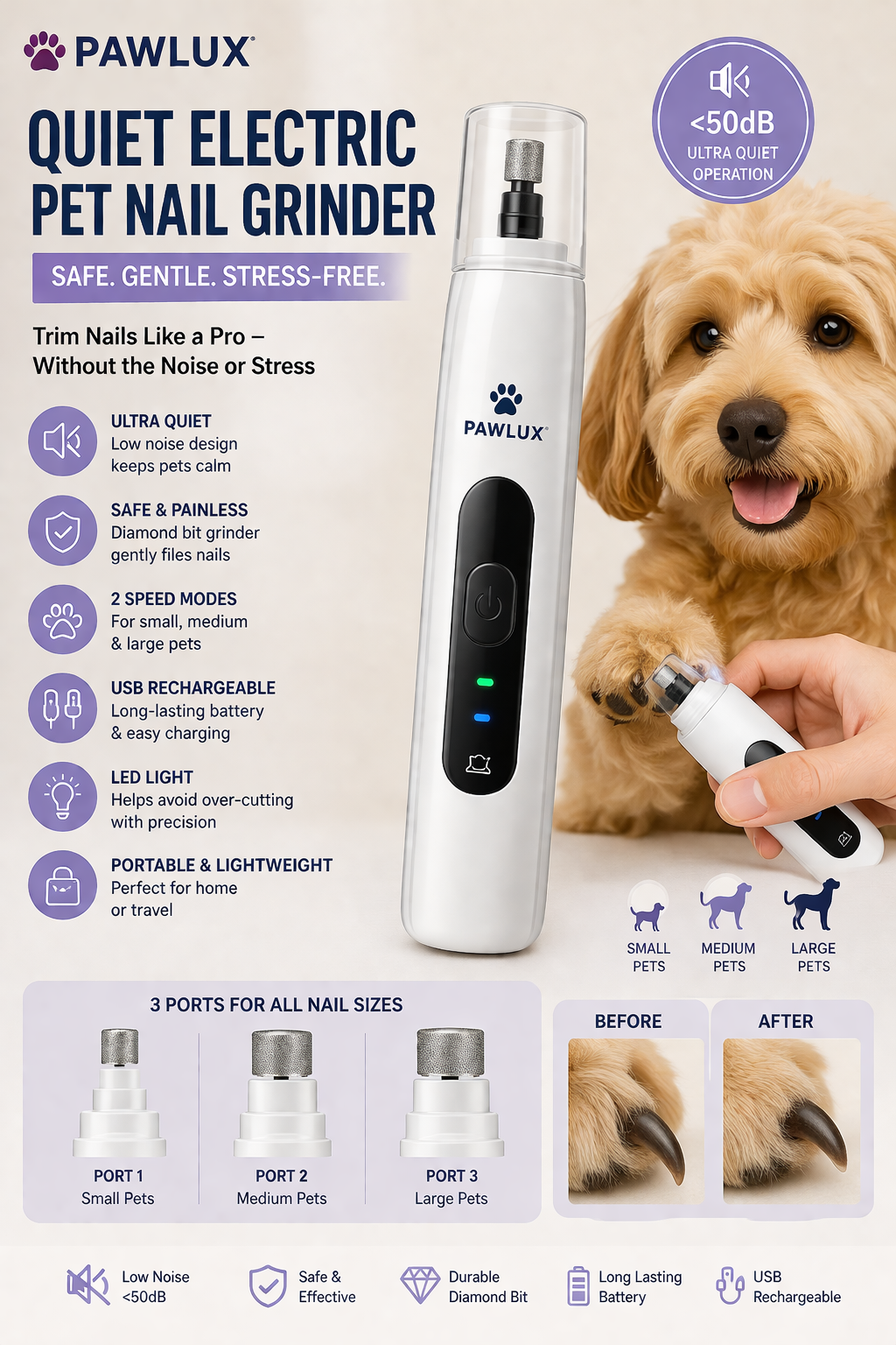 Quiet Electric Pet Nail Grinder