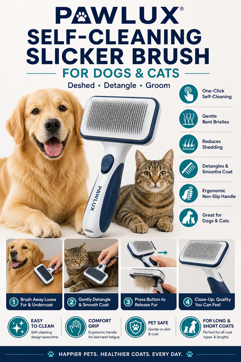 Self-Cleaning Slicker Brush for Dogs & Cats