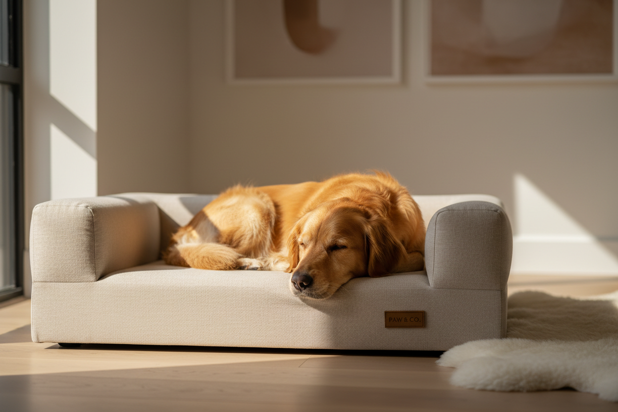 Golden Retriever on Luxury Dog Bed